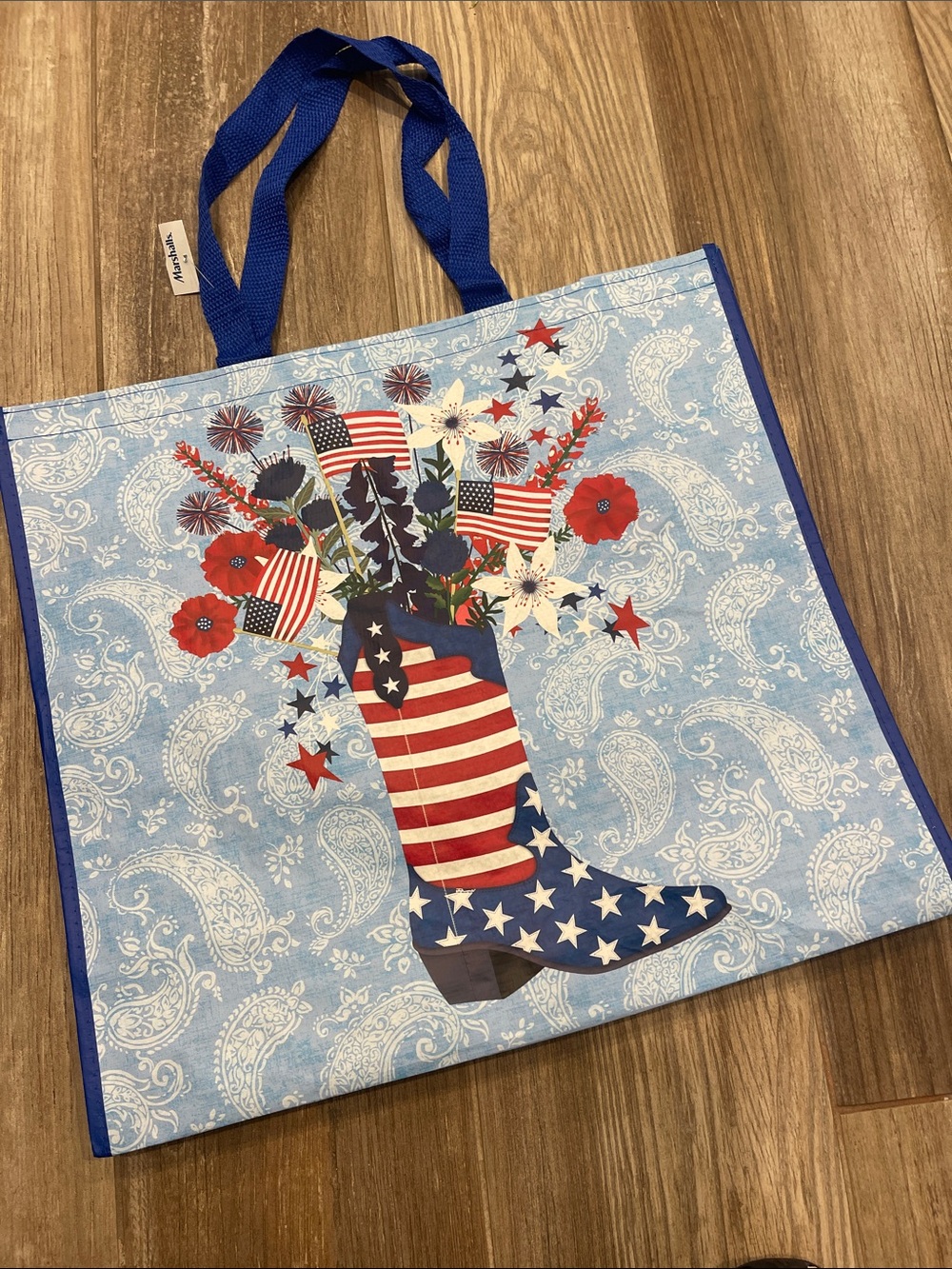 Marshalls 🇺🇸Patriotic Cowboy Boot Vase Print❤️🤍💙Reusable Shopper Tote Bag